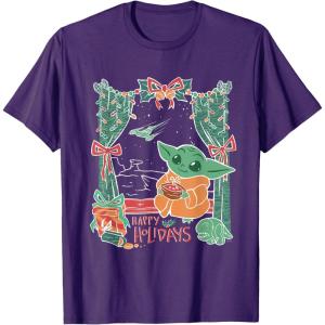 imageStar Wars Grogu Festive Window Christmas Happy Holidays TShirtPurple