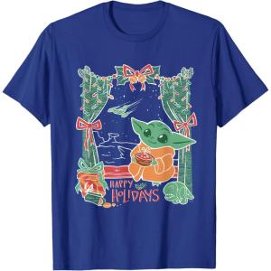 imageStar Wars Grogu Festive Window Christmas Happy Holidays TShirtRoyal Blue