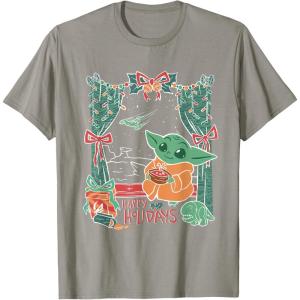 imageStar Wars Grogu Festive Window Christmas Happy Holidays TShirtSlate Grey