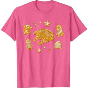 imageStar Wars Holiday Christmas Gingerbread Cookie Heroes TShirtPink Heather