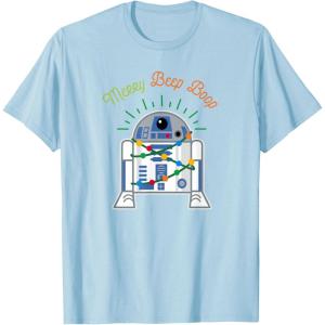 imageStar Wars R2D2 Droid Cute Christmas Holiday Merry Beep Boop TShirtBaby Blue