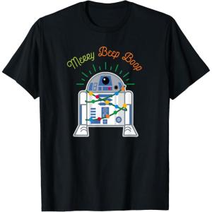 imageStar Wars R2D2 Droid Cute Christmas Holiday Merry Beep Boop TShirtBlack