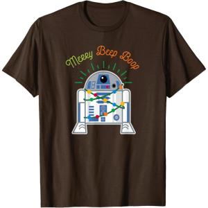 imageStar Wars R2D2 Droid Cute Christmas Holiday Merry Beep Boop TShirtBrown