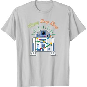 imageStar Wars R2D2 Droid Cute Christmas Holiday Merry Beep Boop TShirtSilver Grey
