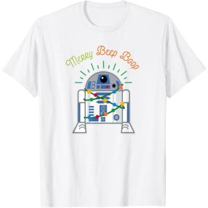 imageStar Wars R2D2 Droid Cute Christmas Holiday Merry Beep Boop TShirtWhite