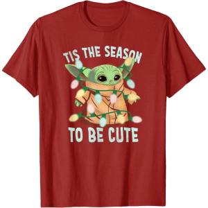 imageStar Wars The Mandalorian Christmas Grogu Tis The Season TShirtCranberry Red