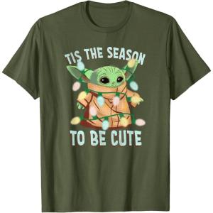 imageStar Wars The Mandalorian Christmas Grogu Tis The Season TShirtOlive Green