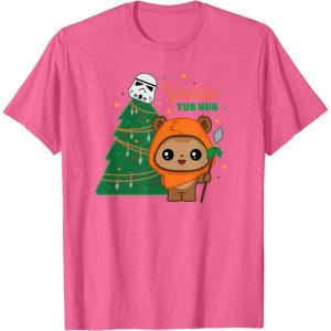 imageStar Wars Wicket Ewok Christmas Holiday Yuletide Yub Nub TShirtPink Heather