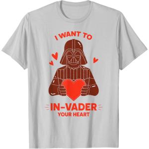 imageStar Wars Valentines Day quotI Want to InVader Your Heartquot TShirtSilver Grey