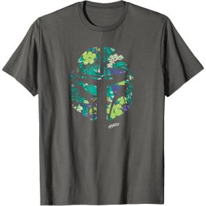 image:imageStar Wars The Mandalorian Mando Tropical Print Helmet TShirtAsphalt Grey