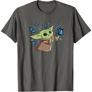 image:imageStar Wars The Mandalorian The Child with Blue Butterflies TShirtAsphalt Grey