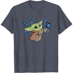 image:imageStar Wars The Mandalorian The Child with Blue Butterflies TShirtHeather Blue
