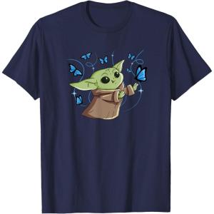 image:imageStar Wars The Mandalorian The Child with Blue Butterflies TShirtNavy Blue