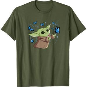 image:imageStar Wars The Mandalorian The Child with Blue Butterflies TShirtOlive Green