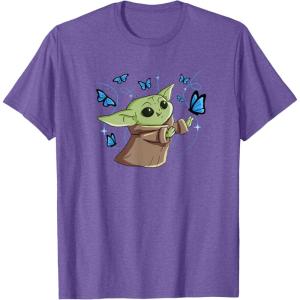 image:imageStar Wars The Mandalorian The Child with Blue Butterflies TShirtPurple Heather
