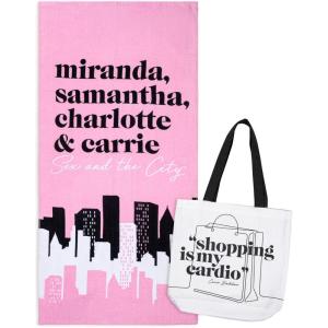image:imageJay Franco Beach Towel and Tote Bag Set  16 x 145 Canvas Shoulder Handbag with 28 x 58 Super Soft Absorbent Bath TowelPink  Sex and the City