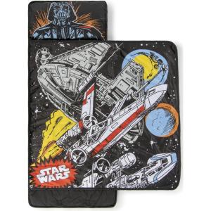 image:imageJay Franco Kids Nap Mat with Embedded Pillow amp Blanket  Soft 46x20 Microfiber Sleeping Bag with Name Tag amp Handle for School Travel SleepoverBlack  Star Wars