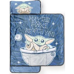 image:imageJay Franco Kids Nap Mat with Embedded Pillow amp Blanket  Soft 46x20 Microfiber Sleeping Bag with Name Tag amp Handle for School Travel SleepoverBlue  Mandalorian