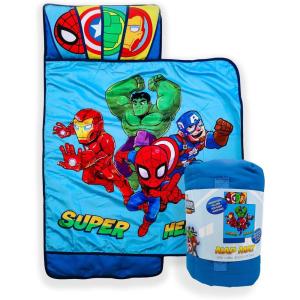image:imageJay Franco Kids Nap Mat with Embedded Pillow amp Blanket  Soft 46x20 Microfiber Sleeping Bag with Name Tag amp Handle for School Travel SleepoverBlue  Avengers