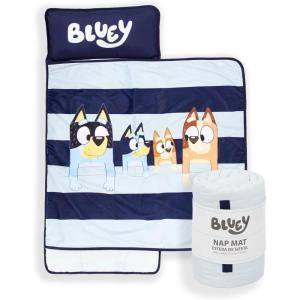 image:imageJay Franco Kids Nap Mat with Embedded Pillow amp Blanket  Soft 46x20 Microfiber Sleeping Bag with Name Tag amp Handle for School Travel SleepoverBlue  Bluey