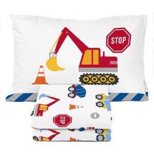 image:imageSunny Side Up Kids Sheet Set with Fitted Flat Sheets amp Pillow Cover  UltraSoft Bedding with Pillowcase for Room Decor White  The Mandalorian 3 Piece TwinWhite  Construction Zone