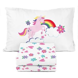 image:imageSunny Side Up Kids Sheet Set with Fitted Flat Sheets amp Pillow Cover  UltraSoft Bedding with Pillowcase for Room Decor White  The Mandalorian 3 Piece TwinWhite  Rainbow Unicorn