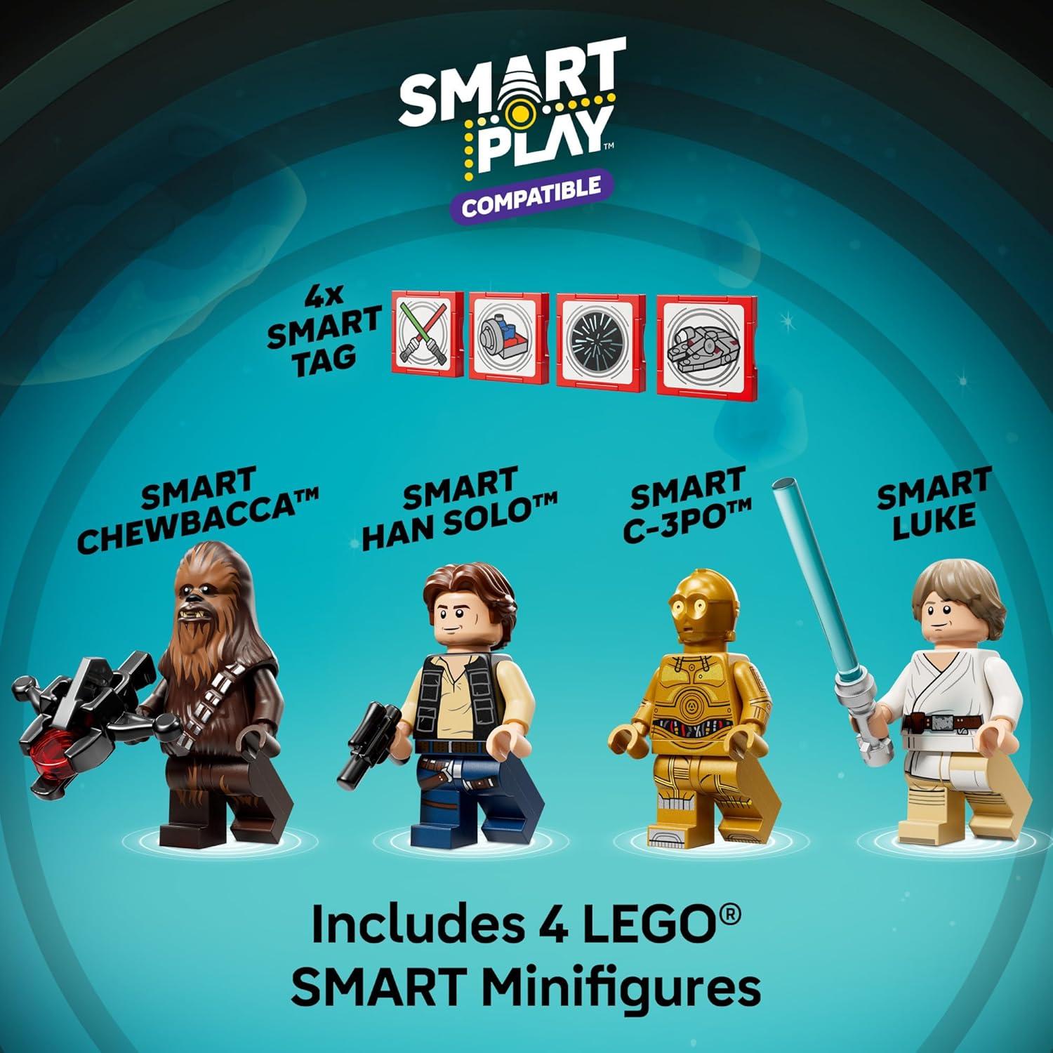 image:imageLEGO Star Wars Smart Play Millennium Falcon Starship Building Toy for Kids  Compatible Set with 4 Smart Tags and 4 Minifigures  Gift for Boys Girls and Fans Ages 9  75426