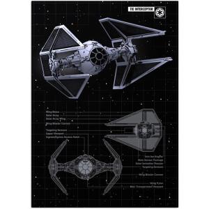 image:imageDisplate Metal Poster Star Wars  Vehicle Schematics  Tie Interceptor  Galactic Empire Warships  Collectible Gift  Premium Decorations Wall Art Decor Gifts Movie Posters  126x177 in