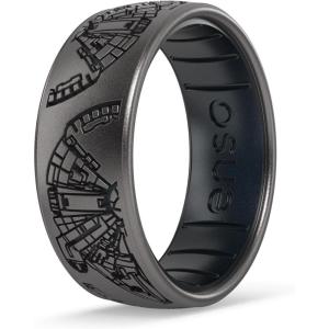 image:imageEnso Rings Silicone Wedding Ring  Etched Star Wars Designs  Comfortable Contour Fit  Made in USA  Ideal for Active UseMillennium Falcon  PlatinumBlack Pearl