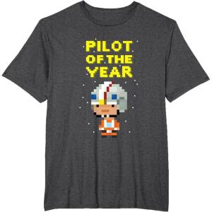image:imageStar Wars Luke Skywalker Pilot Of The Year Pixel Chibi Logo TShirtDark Heather Grey