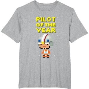 image:imageStar Wars Luke Skywalker Pilot Of The Year Pixel Chibi Logo TShirtHeather Grey