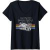 image:imageWomens Star Wars Retro Falcon Stripes VNeck TShirtBlack