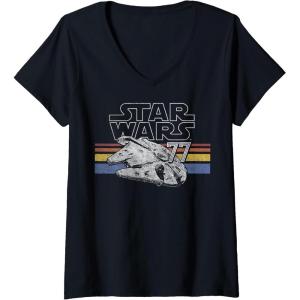 image:imageWomens Star Wars Retro Falcon Stripes VNeck TShirtBlack
