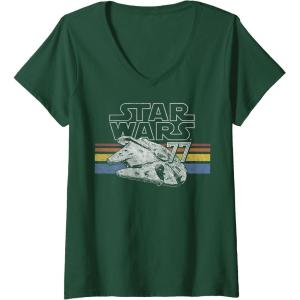 image:imageWomens Star Wars Retro Falcon Stripes VNeck TShirtDark Green