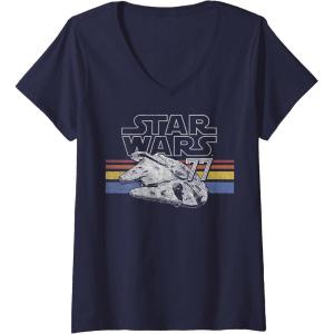image:imageWomens Star Wars Retro Falcon Stripes VNeck TShirtNavy Blue