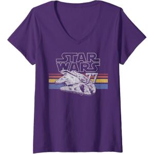 image:imageWomens Star Wars Retro Falcon Stripes VNeck TShirtPurple