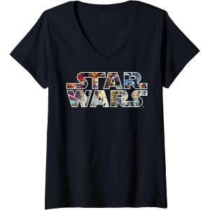 image:imageWomens Star Wars Vintage Scene BuildUp Fill Logo VNeck TShirtBlack