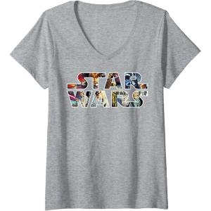 image:imageWomens Star Wars Vintage Scene BuildUp Fill Logo VNeck TShirtHeather Grey
