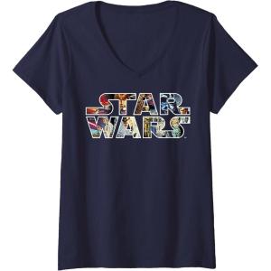 image:imageWomens Star Wars Vintage Scene BuildUp Fill Logo VNeck TShirtNavy Blue