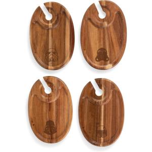 image:imagePICNIC TIME Star Wars Dark Side Wine Appetizer Plate Set of 4 with Glass Holder Acacia Wood Cocktail Plates for Cheese Charcuterie and Entertaining with Helmet Designs Acacia WoodStar Wars Dark Side  Acacia Wood