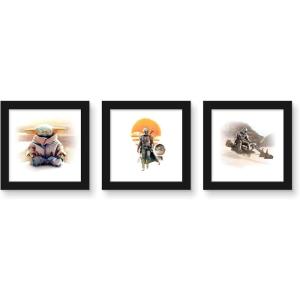 image:imageTrends International Gallery Pops Star Wars The Mandalorian  Mando and Grogu Wall Art Bundle 3Pack Wall Poster 12 x 12 Black Frame VersionBlack Framed Version