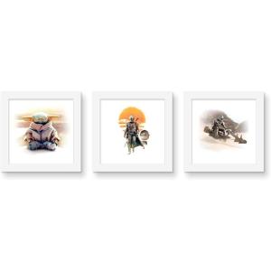 image:imageTrends International Gallery Pops Star Wars The Mandalorian  Mando and Grogu Wall Art Bundle 3Pack Wall Poster 12 x 12 Black Frame VersionWhite Framed Version