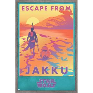 image:imageTrends International Star Wars Jakku  Escape from Jakku Wall Poster 34L x 224W White Framed VersionBarnwood Framed Version