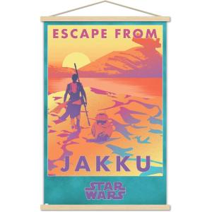 image:imageTrends International Star Wars Jakku  Escape from Jakku Wall Poster 34L x 224W White Framed VersionPremium Print and Beechwood Hanger Bundle