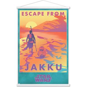 image:imageTrends International Star Wars Jakku  Escape from Jakku Wall Poster 34L x 224W White Framed VersionPremium Print and White Hanger Bundle