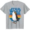 image:imageStar Wars Last Jedi Porg Retro Stripes Logo Graphic TShirt TShirtHeather Grey