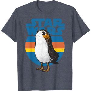 image:imageStar Wars Last Jedi Porg Retro Stripes Logo Graphic TShirt TShirtHeather Blue
