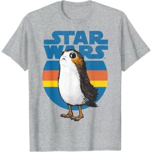 image:imageStar Wars Last Jedi Porg Retro Stripes Logo Graphic TShirt TShirtHeather Grey