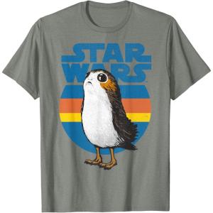 image:imageStar Wars Last Jedi Porg Retro Stripes Logo Graphic TShirt TShirtOlive Heather