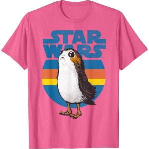 image:imageStar Wars Last Jedi Porg Retro Stripes Logo Graphic TShirt TShirtPink Heather